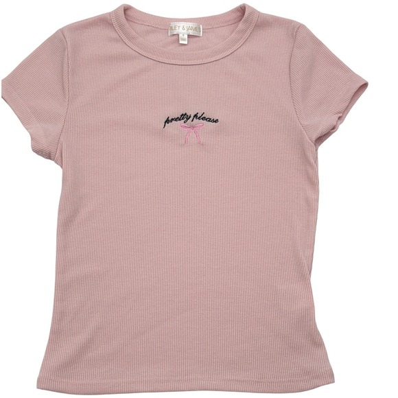 Riley James Ribbed T-Shirt Pretty Please Pink Bow Embroidered Top Short Sleeve S - Picture 5 of 6